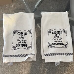 White Kitchen Towels with Black Print- Halloween Towels